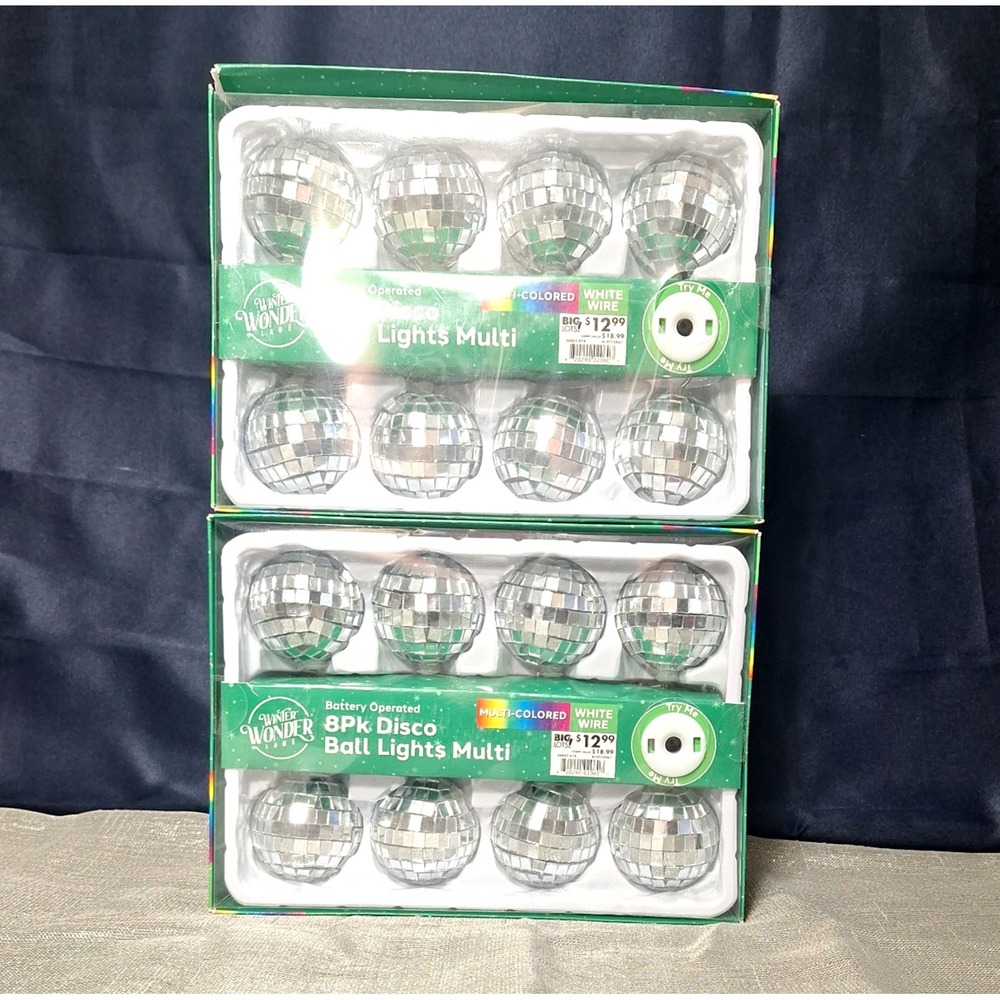 2 boxes Silver Disco Ball Lights Multi Colored Musical Winter Wonder Lane New